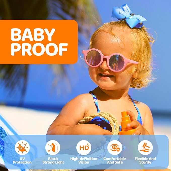 RIVBOS Baby Wrap Polarized UV400 Sunglasses - Soft Frame with Secure Strap for Infant and Newborn (0-24 Months) RBK069