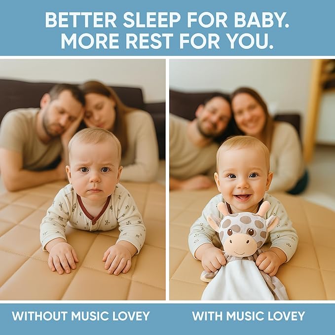 Love By Emi Baby Music Lovey Beige & White Giraffe, Baby Sleep Soother for Crib & Cuddle Bedtime, White Noise with Heartbeat & Lullaby, Plush Sound Toy, Stuffed Animal for Newborns, Infants & Toddlers