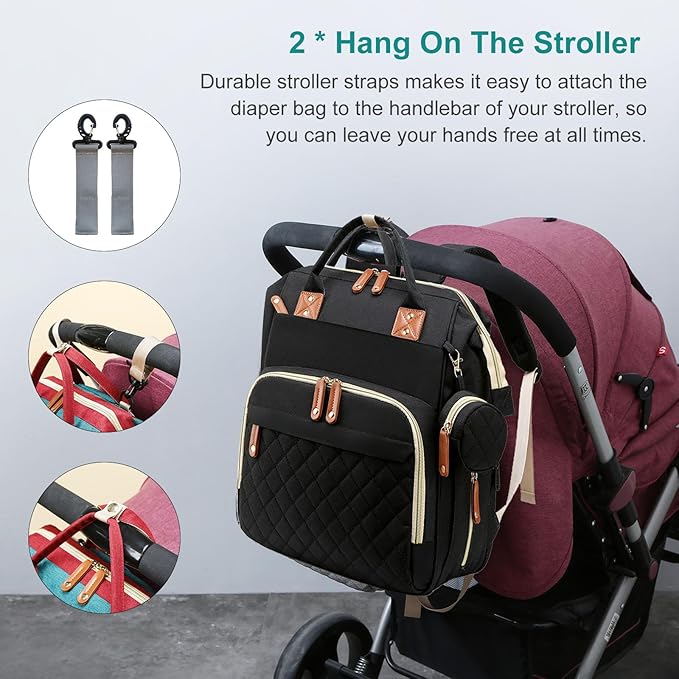 Diaper Bag with Changing Station, Waterproof Baby Bags for Boys & Girls, USB Charging Port for Parents, Must-Have Baby Essentials & Lovely Baby Shower Gifts, Black