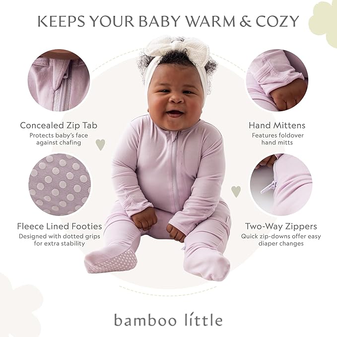 Bamboo Little Soft Baby Footie Pajamas, Baby Clothes, Newborn Sleepers, 95% Viscose and 5% Spandex, 0-24 Months