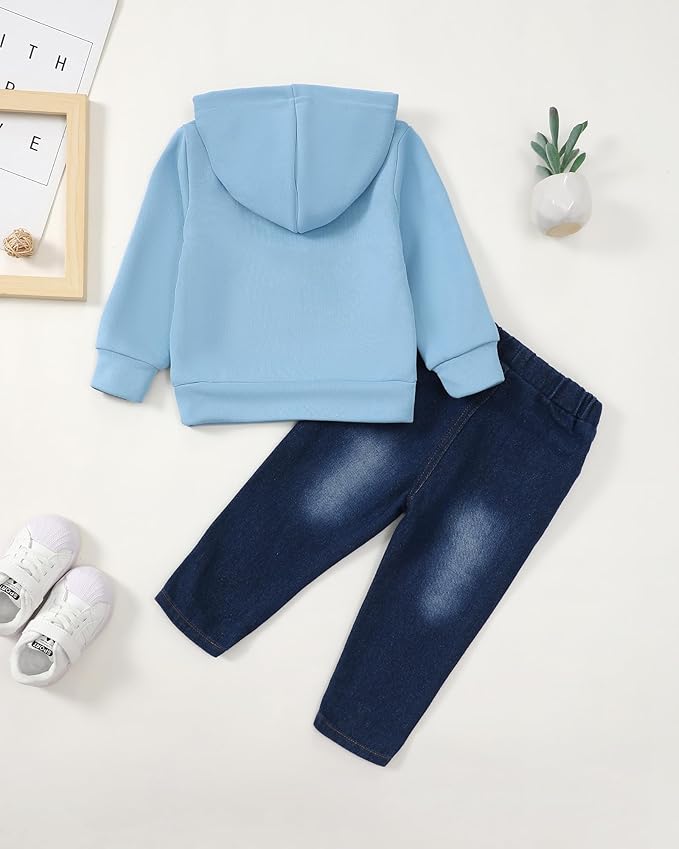 NZRVAWS Baby Boy Clothes Toddler Boy Outfit 2 3 4T 6 12 18 24 Month Fall Winter Hoodie Ripped Jeans Clothing