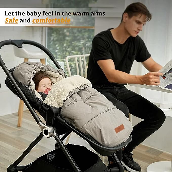 LAT Baby Warm Bunting Bag Universal,Stroller Sleeping Bag Cold Weather,Waterproof Toddler Footmuff(Detachable,Grey)