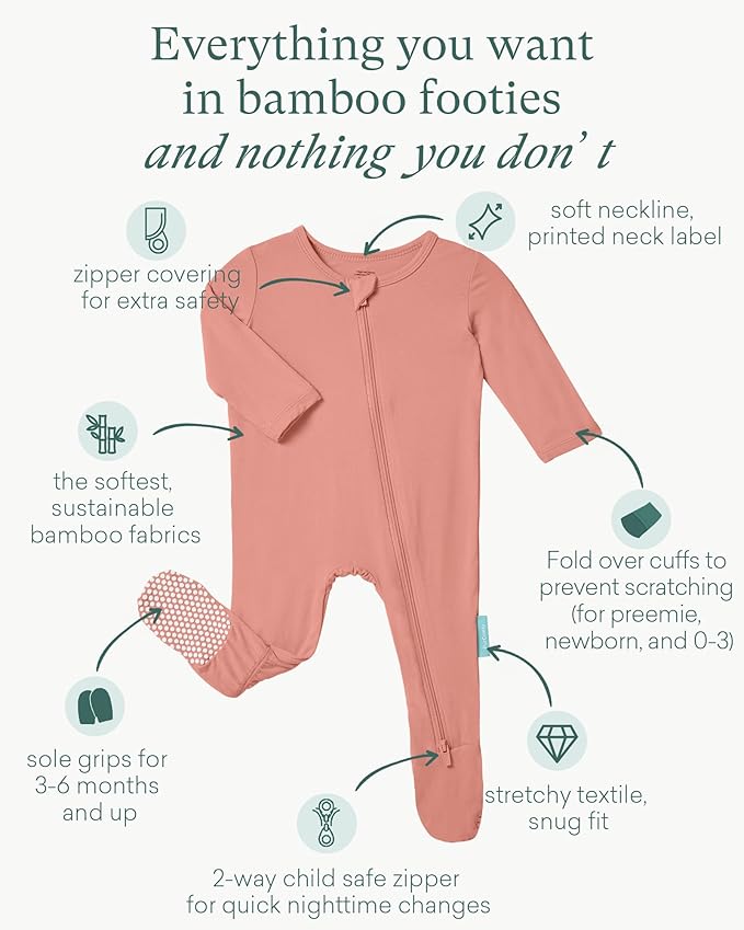 PurComfy Baby Zipper Footie Pajamas, Supersoft Bamboo Rayon Baby Footed Pjs Boy Girl 0-3-6-9-18-24 Month Coverall Sleepers
