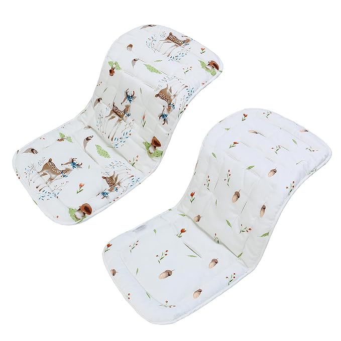 Baby Stroller Cushion,Infant Car Seat Insert-Reversible Universal Breathable and Soft Newborn Stroller Mat,100% Cotton Cover Toddler Seat Pad Liner-34x78cm,1 Pack(Deer+Hazelnut)