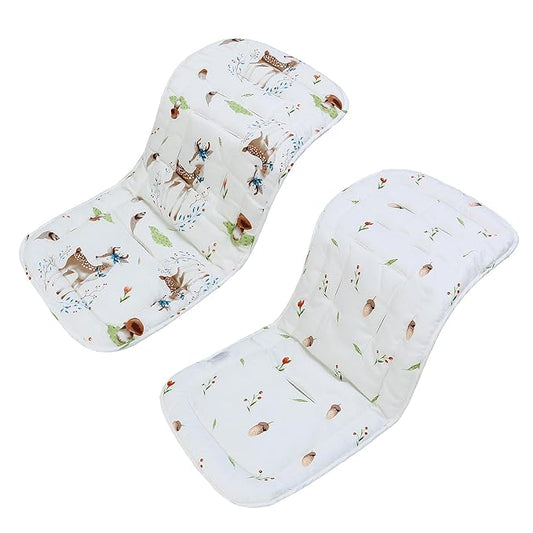 Baby Stroller Cushion,Infant Car Seat Insert-Reversible Universal Breathable and Soft Newborn Stroller Mat,100% Cotton Cover Toddler Seat Pad Liner-34x78cm,1 Pack(Deer+Hazelnut)