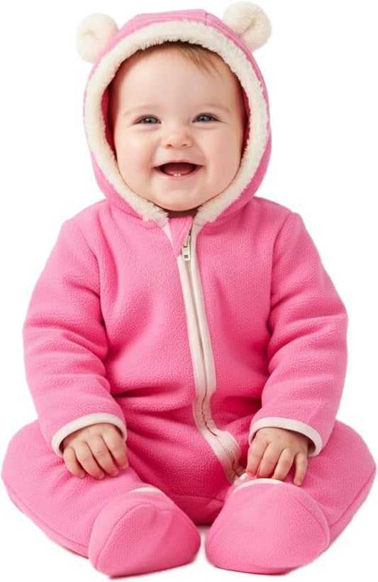 PATPAT Fleece Hooded Footed Romper Clothes, Soft Warm Footie Covers, Car Seat Friendly, Easy Zip, Cute Boy Girl