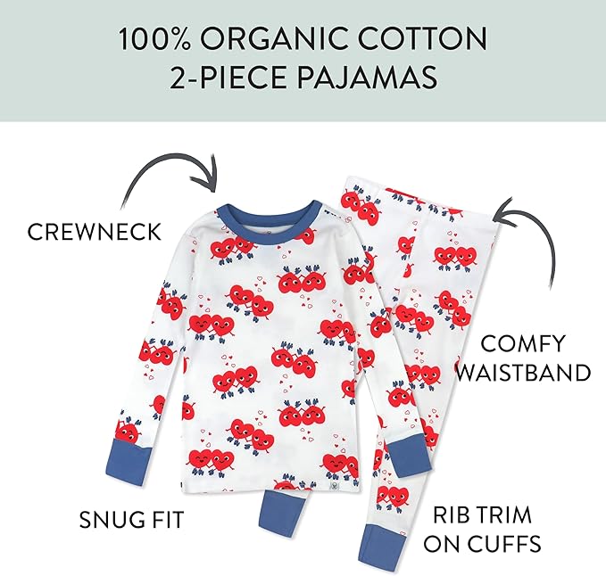 HonestBaby unisex-baby Celebration 2-piece Pajamas Sleepwear Pjs 100% Organic Cotton for Baby, Toddler, Kids