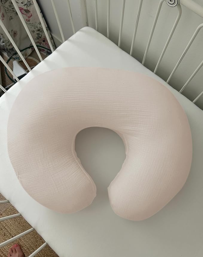 Nursing Pillow Covers 2 Pack, Muslin Nursing Cover for Breastfeeding Pillows, Comfortable for Baby Girls and Boys (Rabbit B & Beige)