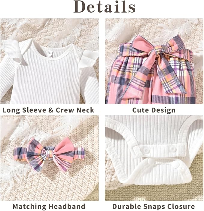 Aalizzwell Preemie Newborn Infant Baby Girls Clothes Ribbed Romper Bodysuit Pants Set Fall Winter Outfits