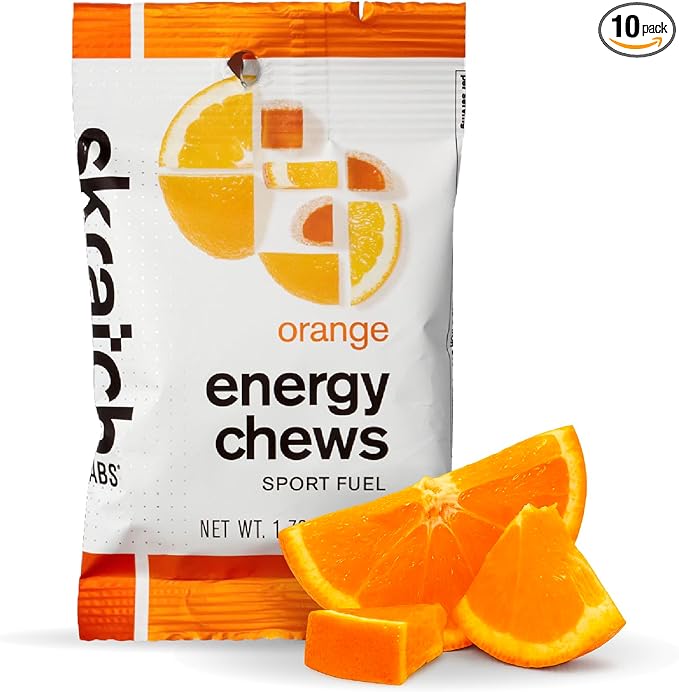 Skratch Labs Energy Chews | Gummies for Running, Cycling, and Sports Performance | Gel Alternative | Orange (10 Pack) | Gluten Free, Vegan