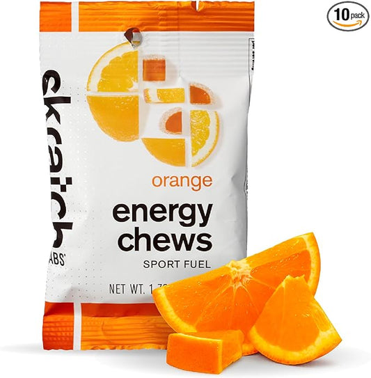 Skratch Labs Energy Chews | Gummies for Running, Cycling, and Sports Performance | Gel Alternative | Orange (10 Pack) | Gluten Free, Vegan