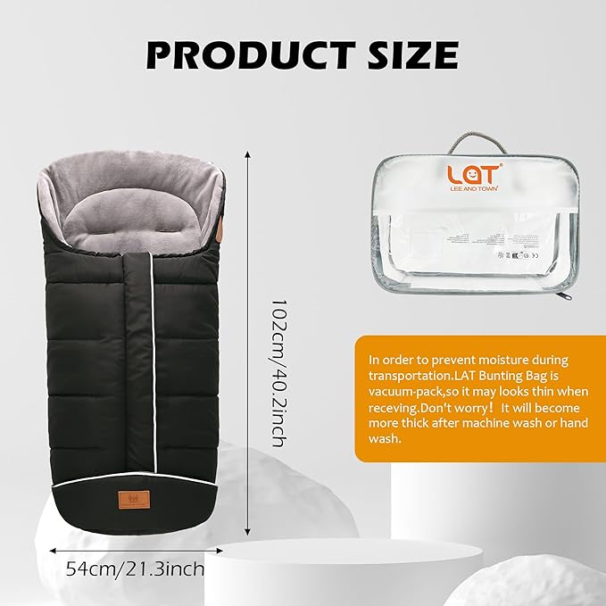 LAT Baby Warm Bunting Bag Universal,Stroller Sleeping Bag Cold Weather,Waterproof Toddler Footmuff(Basic,Black)