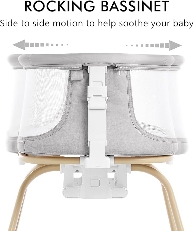 ANGELBLISS 3 in 1 Baby Bassinet, Rocking Bassinets Bedside Sleeper with Calming Motion, Portable Nest for Newborn Infant, Breathable Mesh (Grey)