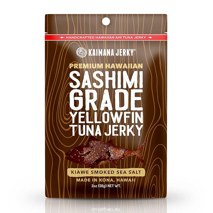 Kaimana Ahi Tuna Jerky Kiawe Smoked Sea Salt 2 Ounce - Soft and Tasty - Premium Fish Jerky Made in the USA. High in Omega 3's, All Natural and Wild Caught