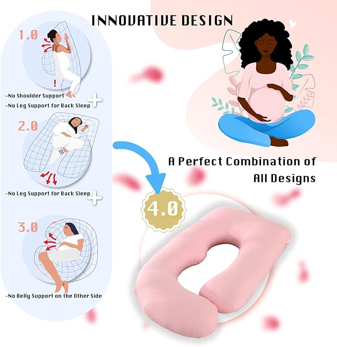 Pregnancy Pillow, Full Body Maternity Pillow 57 inch, with Removable Washable Cover - Sleep Support for Legs, Back, Neck, Shoulder, HIPS, Belly for Pregnent Women, Jersey Knit Cotton (Pink)