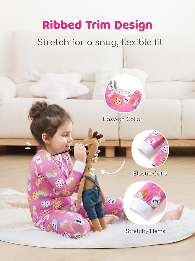 PATPAT Bamboo Viscose Pajama Sets for Toddler Boys & Girls Baby Kids, Ultra-soft Snug fit Pjs Sleepers for Birthday Holiday