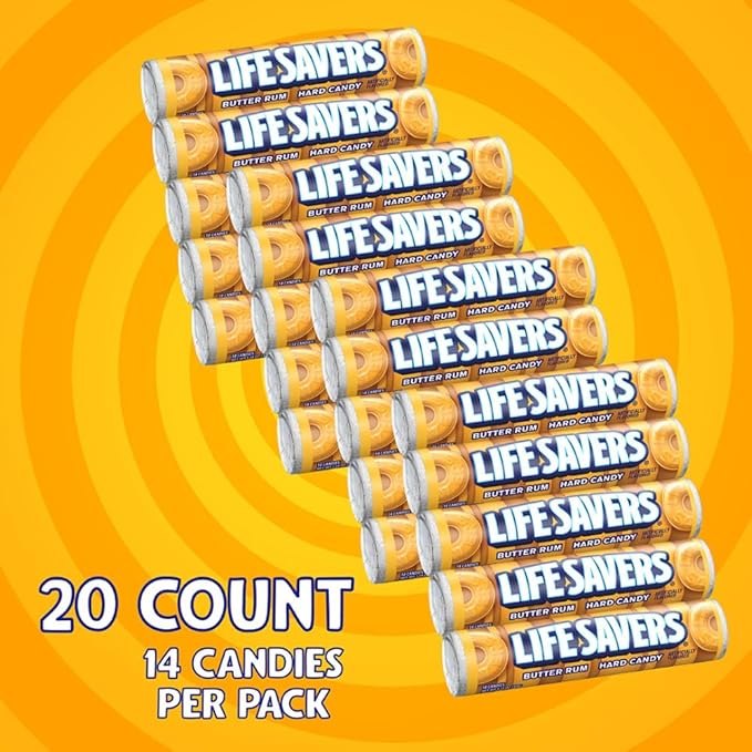 LIFE SAVERS Butter Rum Hard Candy Bulk, 1.14 ounce (20 Single Packs)