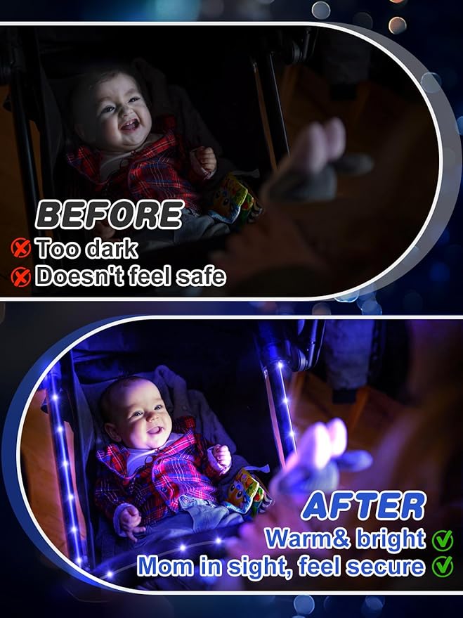 16.4FT Durable Baby Stroller Lights for Walking at Night, Make The Stroller Visible, with Cable Ties, LED Lights for Stroller Accessories Bikes, Blue