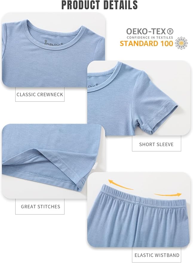 Jimonda Toddler Kids Girls Boys Pajamas Sets Soft Comfy Jammies Tencel Solid Raglan Sleepwear Pajamas Pjs 2pcs Set 18M-8Y