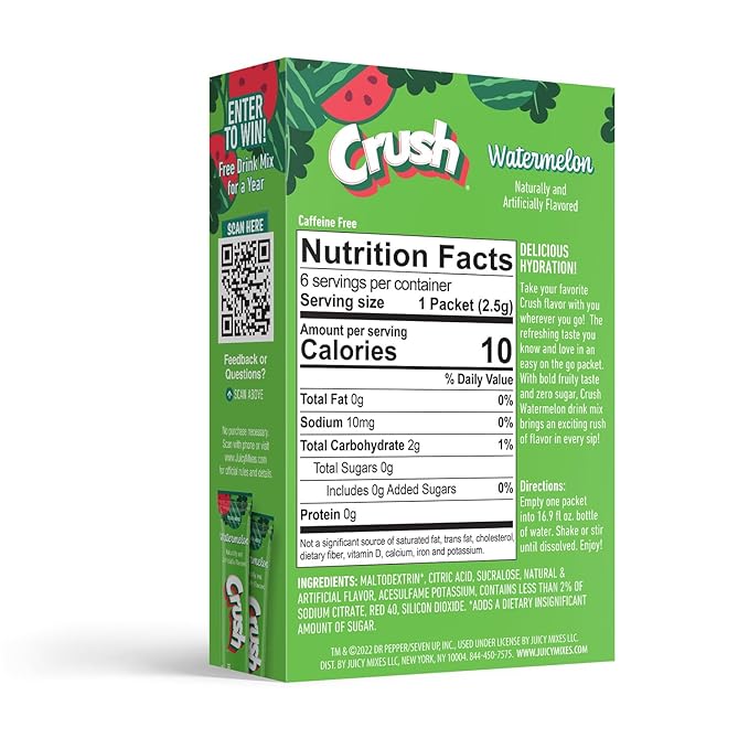 Crush- Powder Drink Mix - Sugar Free & Delicious (Watermleon, 72 Sticks)