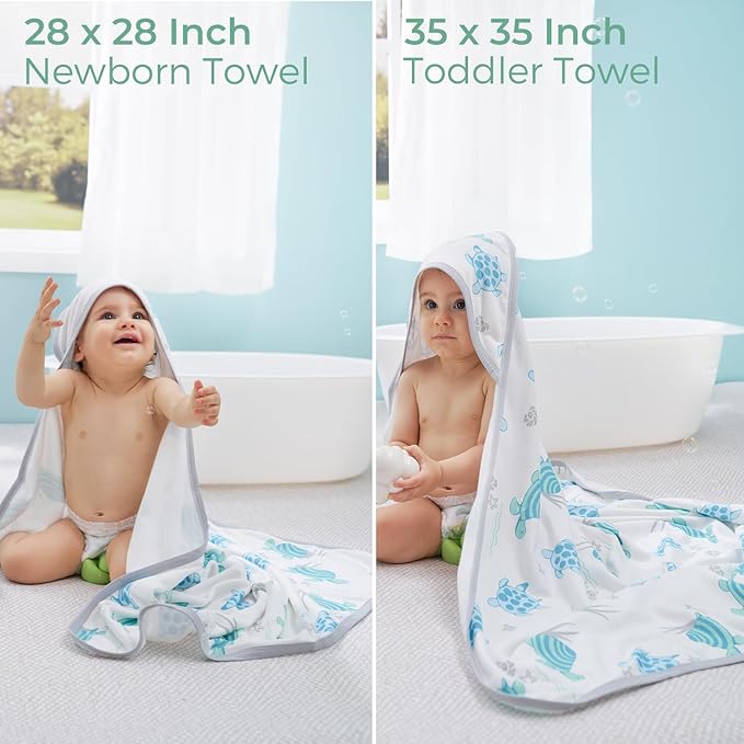 Momcozy Baby Towel with Hooded-Original Design Baby Towel Set -Soft & Absorbent- Shower Gifts or Bath Essential for Infant, Newborn, Toddler, Marine Sea Turtle Shells Magic