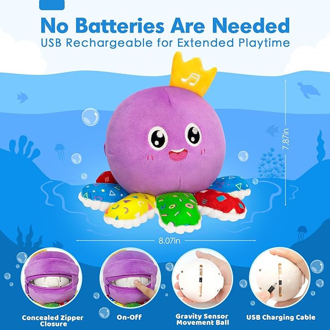 GMAOPHY Baby Toys 6-12 Months,Musical Crawling Octopus Plush Toy,Sensory Toys for Infants,Birthday Boy 7 8 9 10 12-18 Month,Tap and Voice Interaction,Walking Bouncing Learning Tummy Time Toy