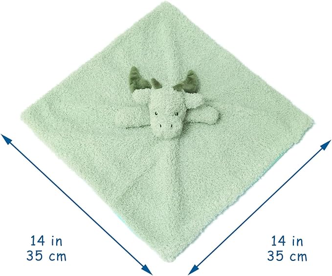 Baby Green Dragon Soft Stuffed Animal Security Blanket, Plush Dinosaur Character Lovey Blanket, Baby Shower/Nursery Gift, Newborn Infant Toddler Snuggle Blankie for Boys Girls, 14 Inches