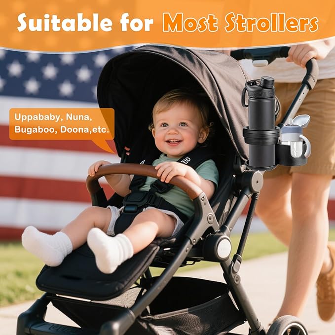 Stroller Cup Holder for Mockingbird - Dual Drink Holder with 360° Rotation, Fits Mockingbird Single & Double Strollers, ABS + Silicone, Holds Large & Small Cups