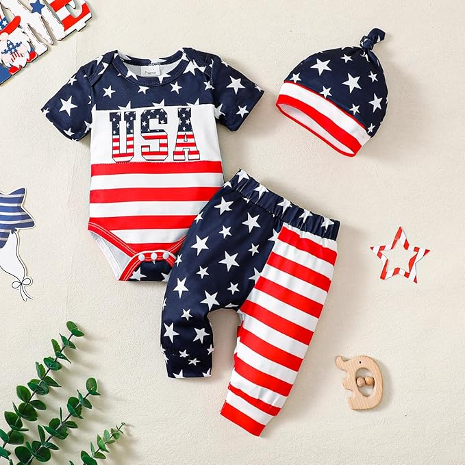 SUNNY PIGGY Baby Boy Clothes Newborn Infant Boys Outfits Romper Hat Pants 3PC Set 0-3 3-6 6-12 12-18 Month Clothing Gift