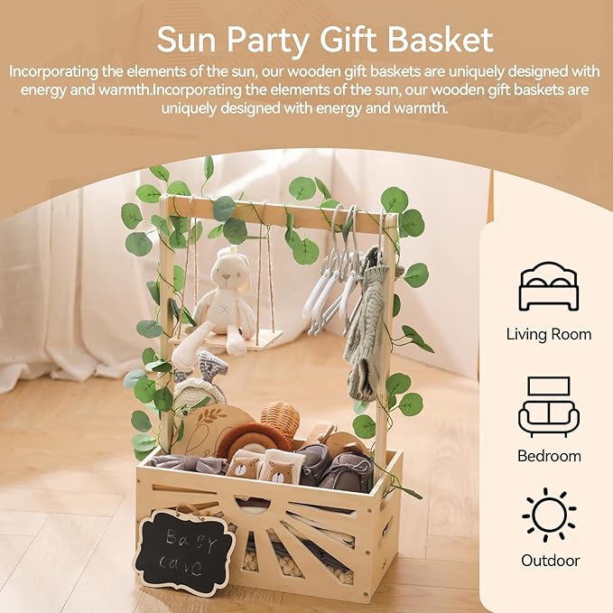 8 In 1 Wooden Baby Shower Crate Closet, Baby Basket with Handle Footprint Kit for Baby Shower Gifts, Baby Shower Wooden Gift Crate, Baby Personailzed Basket for Pregnancy New Parent