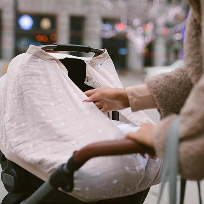 Little Unicorn Breathable Car Seat Canopy | Magnetic Closure Cover & Universal Fit | Protection & Privacy for Baby (Taupe Cross)