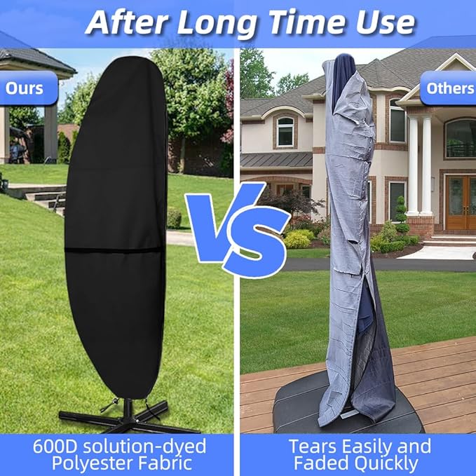 Cantilever Umbrella Parasol Cover - 600D Waterproof, Anti-UV for 12-14 Feet(Black)