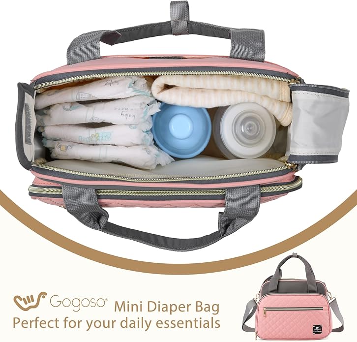 Crossbody Small Diaper Bag, Cute Mini Baby Diaper Tote Bags with Insulated Pockets for Traveling Outdoor Parent