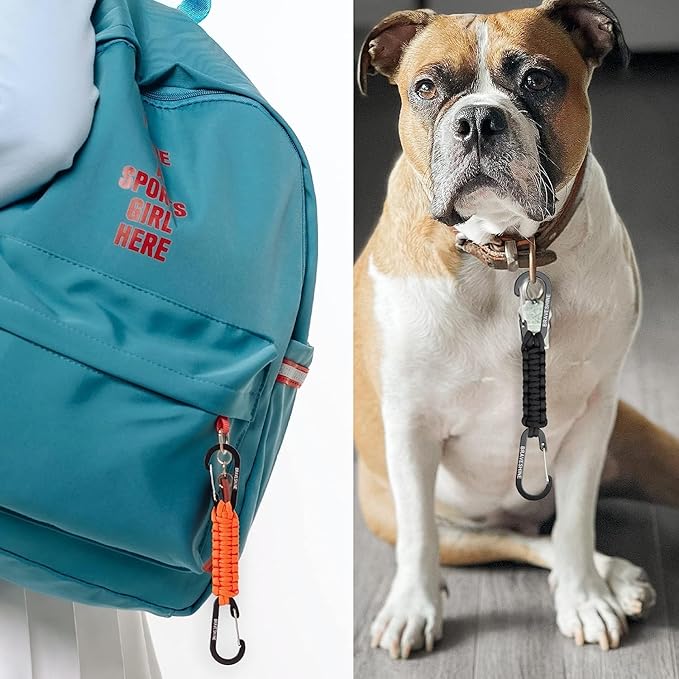 BRAVESHINE Paracord Keychain Carabiner Clip, D Ring Lanyard Hanger Stroller Hook for Water Bottle, Key, Backpacks, Men, Women