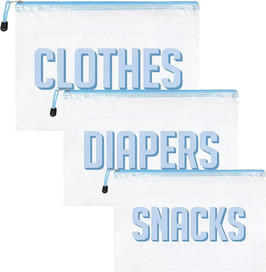 3pcs Hospital Bag Organizing Pouches for Labor and Delivery, Maternity Essentials Diaper Bag Organizer for Mom Travel - Blue/White