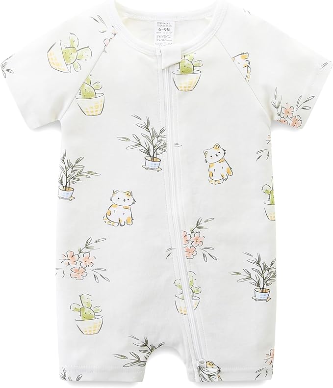 Baby Boy Girl Romper Short Sleeve 100% Cotton Bodysuit Outfits 2 Way Zipper Jumpsuit