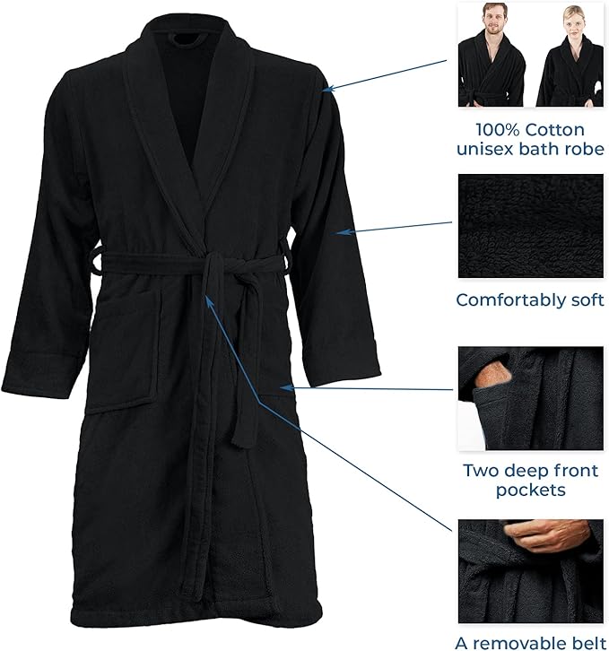 DAN RIVER Premium Cotton Terry Robes for Women and Men, Ultra Soft bathrobe with Adjustable Waist Belt and Pockets Pack of 1