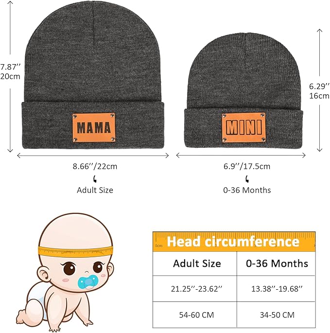 Parent-Child Beanie Hat,Mother & Baby Daughter/Son Winter Warm Knit Hat,Kids Soft Beanie Cap