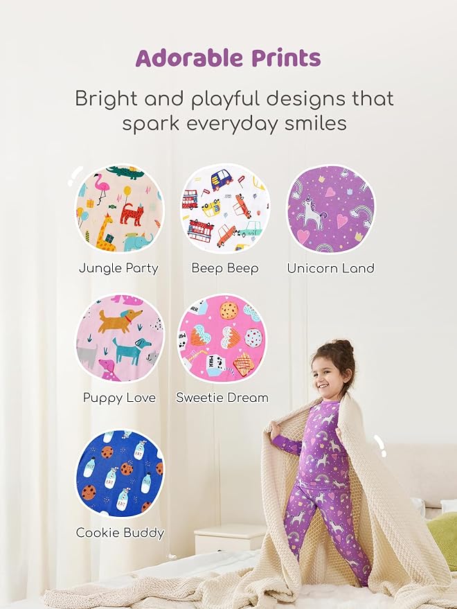 PATPAT Bamboo Viscose Pajama Sets for Toddler Boys & Girls Baby Kids, Ultra-soft Snug fit Pjs Sleepers for Birthday Holiday