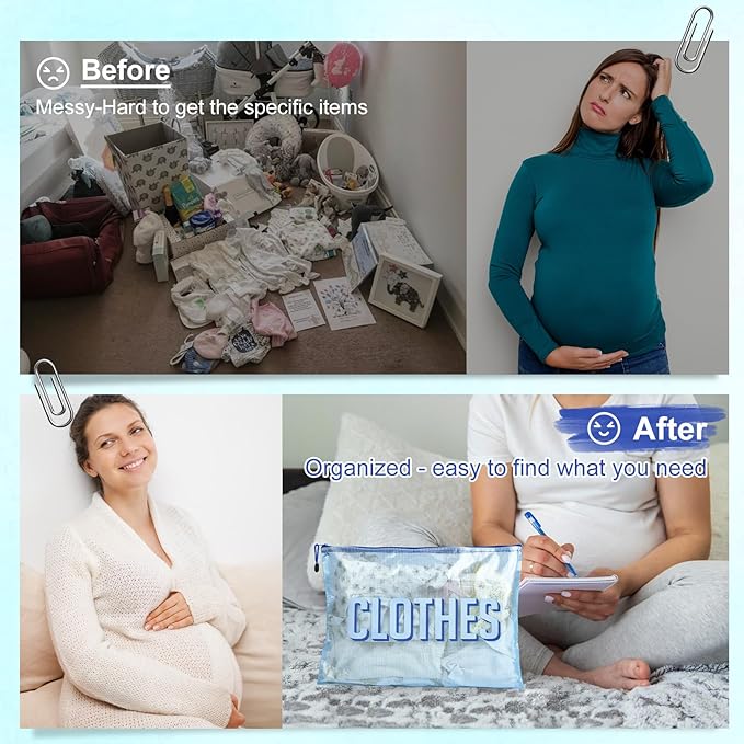 3pcs Hospital Bag Organizing Pouches for Labor and Delivery, Maternity Essentials Diaper Bag Organizer for Mom Travel (Blue, Large)