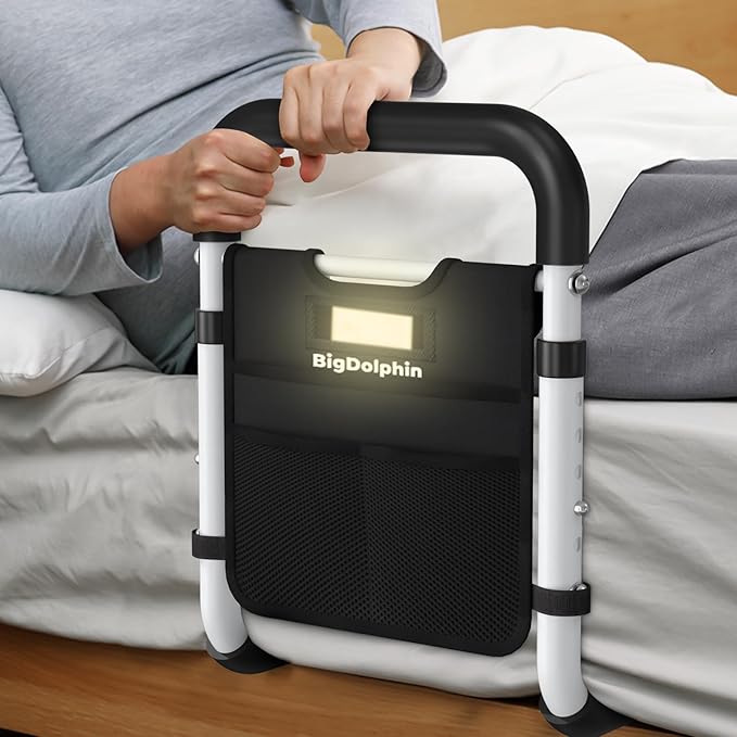 Bed Rails for Elderly Adults Safety 2026 Upgrade, ASTM-Certified Adjustable Bed Cane with Motion Sensor Light, Non-Slip Grip & Storage Pocket, Bed Railings for Seniors Support 350 LBS, Tool-Free