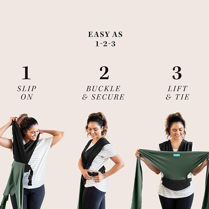 Moby Baby Wrap Carrier Easy-Wrap for Newborns to Toddlers (8-33lbs), Infant Sling Carrier, Lightweight & Hands Free Design for Mom and Dad, Adjustable for All Body Types (Olive/Onyx)