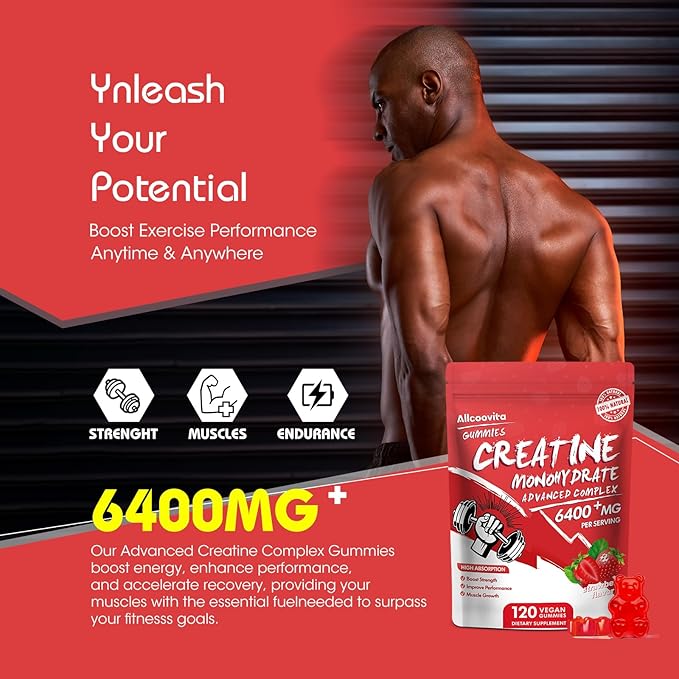 Creatine Monohydrate Gummies Complex for Men & Women - 120 Gummies Advanced Formula, L-Taurine + Vitamin B12 for Muscle Strength, Muscle Builder, Energy Boost, Pre-Workout Supplement-Strawberry