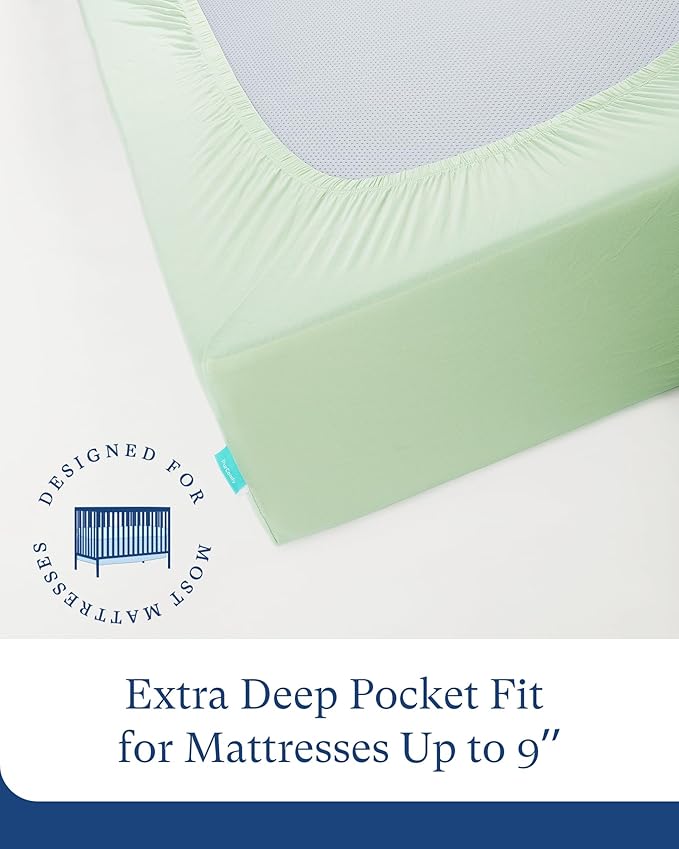 PurComfy Supersoft Crib Sheets 2-Pack, Premium Bamboo Viscose Stretchy Fitted Crib Sheet, Hypoallergenic Breathable Crib Sheets Boy Girl, Neutral Baby Crib Mattress Sheet, 9'' Extra Deep Pocket