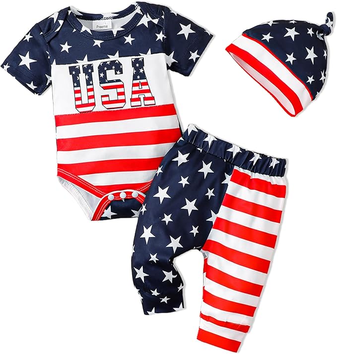 SUNNY PIGGY Baby Boy Clothes Newborn Infant Boys Outfits Romper Hat Pants 3PC Set 0-3 3-6 6-12 12-18 Month Clothing Gift
