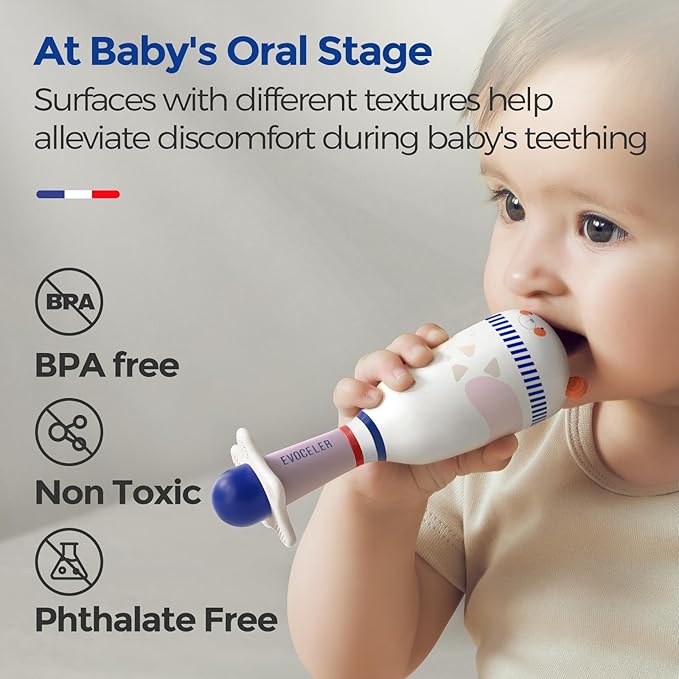 Evoceler Baby Toys, 2 Pac Bear Rattles & Shaker Toys with Teether, Sensory Toys for 0+M Babies, Soft Silicone BPA Free, Perfect Size for Grasp and Shake, Ideal Baby Boy Girl Toy Gift