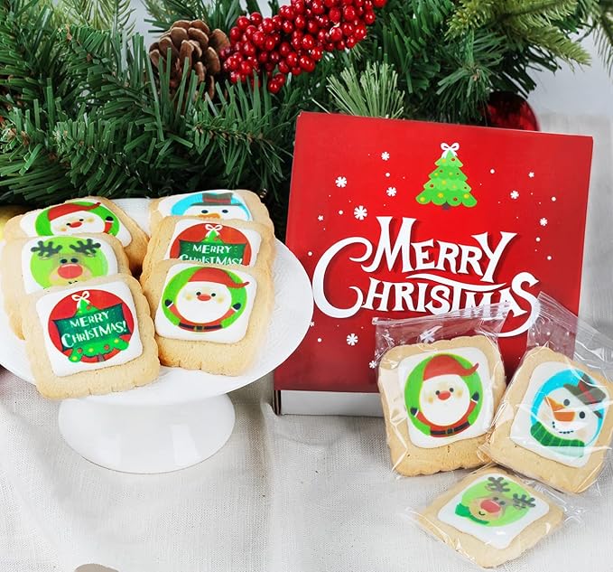 Christmas Cookies Gift Baskets Box for Men Women Kids | Holiday Cookie Treats decorated | Individually Wrapped Sugar | Nut Free | 4 Pack