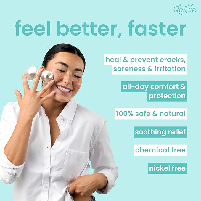 LaVie Silver Nursing Cups, Soothing Protection for Nursing Nipples of Newborns, Calming Relief for Breastfeeding Moms, 999 Silver Trilaminate All Natural (Size 1)