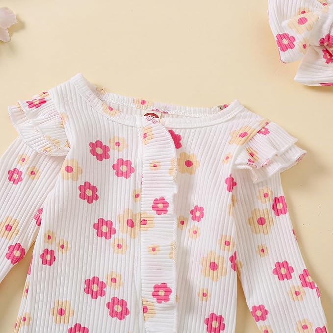 Cute Floral Floral Print Long Sleeve Infant Newborn Baby Girl Clothes Baby Girl Jumpsuit