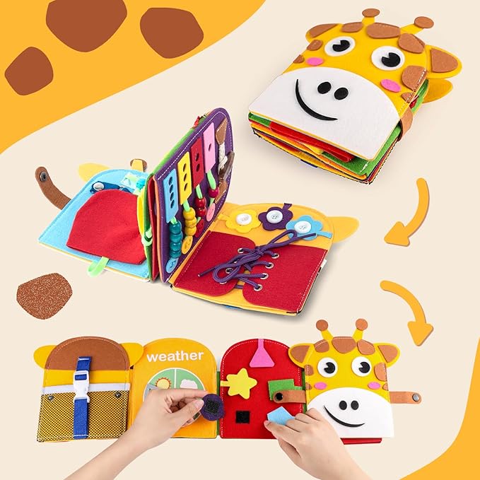 Busy Book for Toddlers 1-3, Montessori Sensory Toys for Kids Age 1-3, Preschool Learning Activities Fine Moto Skills and Early Developmental Education, Ideal for Educational Travel Toys.